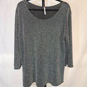 Plus Sparkling Black and Silver Long Sleeve Blouse
